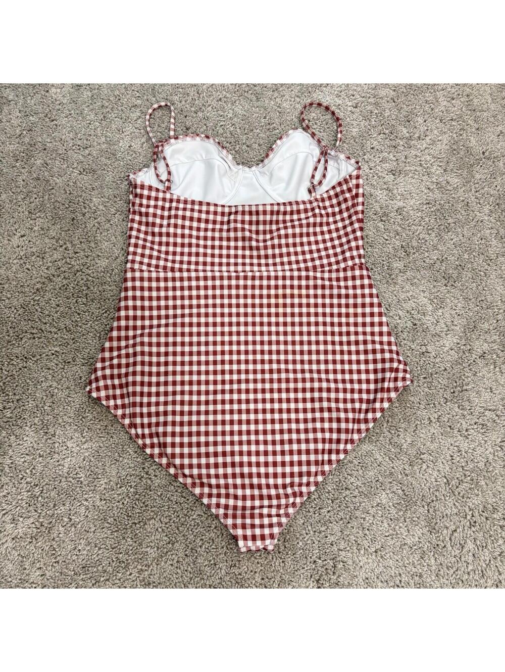Reformation Red Gingham One Piece Swimsuit Women’s Size M Retro Beachy Vacation - Picture 2 of 6